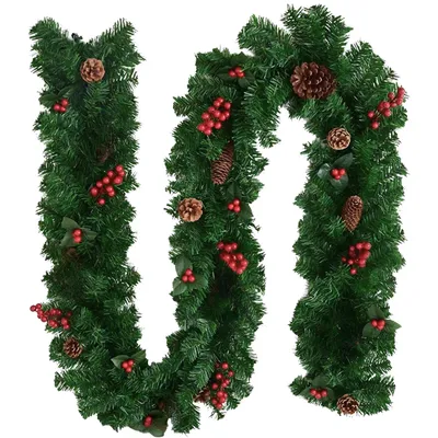 Obrázek produktu pro Vánoční girlanda 100 cm se šiškami a červenými bobulemi, zelená