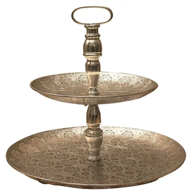 Produktbild von Etagere 2 Schichten - Silber - Metall - D40 x H49 cm - Hoher Tee - Kuchen - Dekorativ - Servierplatt
