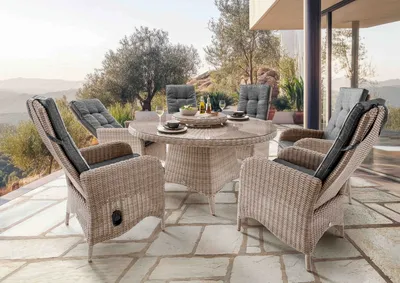 Produktbild von Destiny PALMA LUNA Sitzgruppe 6 HL+ Tisch Ø 150x75cm natur meliert