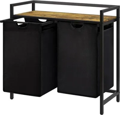 Produktbild von Große Wäschekorb 95 L mit Beistellplattform und doppelten ausziehbaren und ausnehmbaren Taschen - Wäschetrockner für Wäschekammer Schlafzimmer Badezimmer - Schwarz
