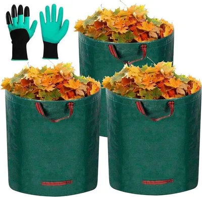 Produktbild von Gartenzwischenräume - Reißfeste Gartentaschen - 3 Stück 272L - Für Gartenarbeit und Rasenpflege - Blattbeutel - Mit 1 Paar Gartenschutzhandschuhen