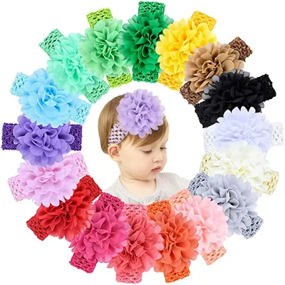 Produktbild von 18 Stücke Zufällige Farbe Baby Mädchen Stirnbänder Chiffon Blume Weiche Elastische Haarband Haarschmuck für Neugeborene Kleinkinder
