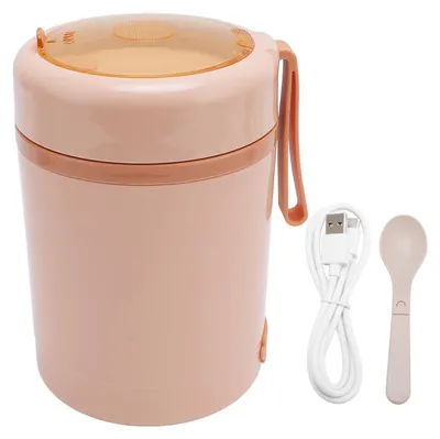 Obrázek produktu pro Elektrická krabička na oběd, ohřívač jídla, nerezová ocel 304, konstantní teplota 60 °C, nepropustná, 600 ml USB izolované sklo s lžičkou do kanceláře, růžová