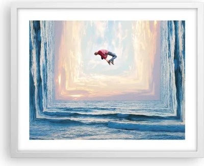 Produktbild von Gerahmtes Poster - Weißer Rahmen - Sprung Freiheit Surrealismus - 50x40 cm - Wand Bild - Wanddeko - Wandbilder - Kunstposter - Wandposter - Bilderrahmen - Bilder - Kunstdruck - P2WAA50x40-4861