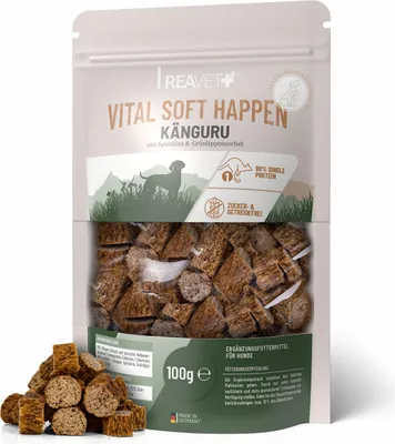 Produktbild von REAVET Hundeleckerli Getreidefrei I Känguru (100g) I Hypoallergen, Zuckerfrei & mit hohem Fleischanteil, Hundesnack Klein & Soft I Trainings-Leckerli