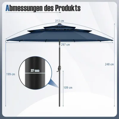 Produktbild von Terrassenschirm, 3-stufig, Solar-LED, neigbar, Marineblau
