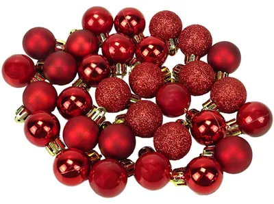 Weihnachtskugeln 4 cm, 24er-Set, Kunststoff, glitzernd und matt, rot