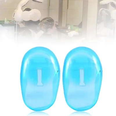Immagine prodotto di Paraorecchie riutilizzabili in silicone per proteggere il colore dei capelli durante la tintura - 2 pezzi, impermeabili e adatti per l'uso a casa, sotto la doccia, in bagno o dal parrucchiere - blu trasparente