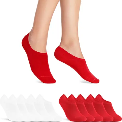 Produktbild von 10 Paar Sneaker Socken Damen & Herren unsichtbare kurze Socken mit Silikonpad gegen Verrutschen 16805- Rot/Weiß 35-38