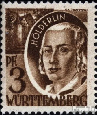 Produktbild von Briefmarken Franz. Zone-Württemberg 1947 Mi 2IV Punkt vor H von HÖLDERLIN (Feld 63) postfrisch Freimarke