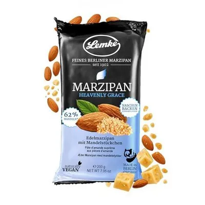 Produktbild von Lemke Heavenly Grace Marzipan, 200g/Edelmarzipan mit Mandelstückchen-Vegan- Backmarzipan
