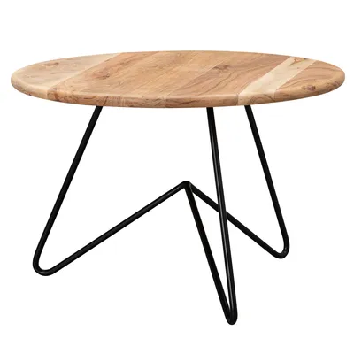 Produktbild von WOHNLING Couchtisch 60x39,5x60 cm Akazie Massivholz / Metall Sofatisch Design Wohnzimmertisch Rund Kaffeetisch Massiv Kleiner Tisch Wohnzimmer