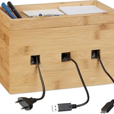 Produktbild von Famanu Kabelbox aus Bambus - Kabelmanagement - HxBxD: 16,5 x 25,5 x 14 cm