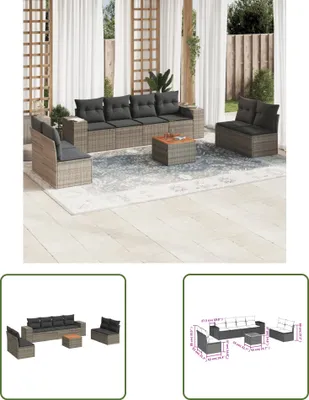 Produktbild von The Living Store 9-tlg. Garten-Sofagarnitur mit Kissen Grau Poly Rattan