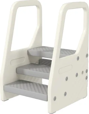Produktbild von Tritthocker mit 3 Stufen, Kinderhocker Bad höhenverstellbar, Klohocker mit Anti-Rutsch, Badhocker für Kinder 2-5 Jahre, bis 30 kg belastbar, für Bad, Küche, Kinderzimmer, Grau