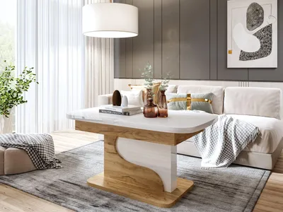Produktbild von Design Couchtisch DA-111 höhenverstellbar ausziehbar 120 bis 200 cm Tisch Esstisch Wohnzimmer abgerundete Ecken