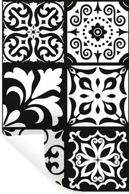 Produktbild von MuchoWow® Wandtattoo Wandsticker Wandaufkleber Muster - Schwarz - Weiß - Blumen - Abstrakt 80x120 cm Selbstklebend und Repositionierbar - Repositionierbar - Wasser abweisend