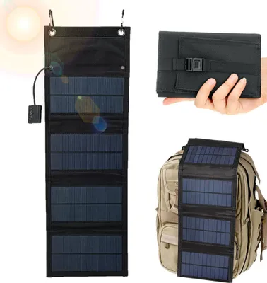 Produktbild von 20W tragbar Solar Ladegerät, USB 4 wasserdichte Solarpanel Solarmodul Faltbar, Solar Ladegerät USB Outdoor, 1-Port 5.2 V USB für Camping Outdoor, Smartphone Handy, Tablets, Powerbank, Kamera