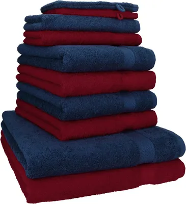 Produktbild von Betz 10-tlg. Handtuch-Set PREMIUM 2 Duschtücher 4 Handtücher 2 Gästetücher 2 Waschhandschuhe  Farbe:  dunkel rot & dunkel blau