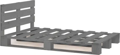 Produktbild von Lermowood Palettenbett 140 x 200 cm mit Kopfteil Grau Holzbett Massivholzbett Bett aus Paletten Seniorenbett Kinderbett Jugendbett