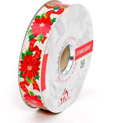 Produktbild von Geschenkband Ringelband Weihnachtsstern 31mm, 50 Meter