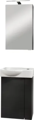 Produktbild von FACKELMANN SBC B.PARIS Gäste WC Waschtisch Set mit Spiegelschrank 45 cm breit, Schwarz matt, Türanschlag links  Eleganz und Funktionalität für Dein Badezimmer