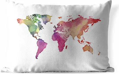 Produktbild von MuchoWow® Outdoor Kissen - Weltkarte - Aquarell - Regenbogen - 50x30 cm - Wetterfest - Lounge Kissen - Sofa kissen - Wohnzimmer Dekoration