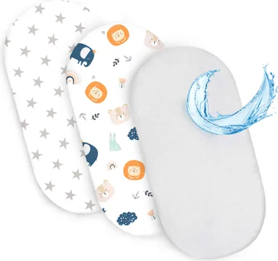 Produktbild von Spannbettlaken kinderwagen stubenwagen für Babybett 3er Set: 75 x 35 cm - 2x Bezug mit 1x Wasserdicht matratzenschoner - matratzenbezug spannbetttuch bettlaken Sterne Weiß