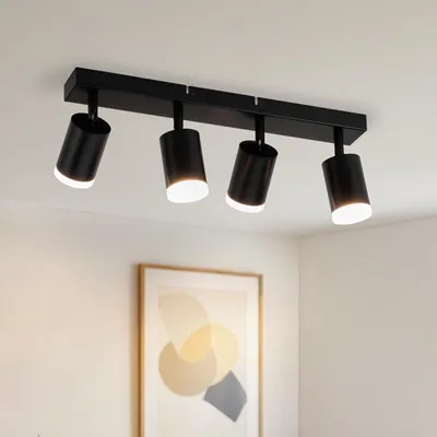 Produktbild von Gr4tec LED Deckenstrahler 4 Flammig, Modern Spots Deckenleuchte Schwarz, Deckenlampe Strahler Schwenkbar, Deckenstrahler Küche Deckenspot GU10 für Schlafzimmer Wohnzimmer Flur (Ohne Leuchtmittel)