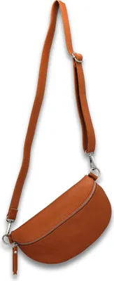 Produktbild von Bauchtasche Damen Echtleder Umhängetasche mit Ledergurt, Cognac Braun