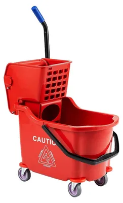 Immagine prodotto di Secchio per mop - Secchio da 32 l con pressa laterale - Separazione dell'acqua sporca - Carrello per la pulizia su ruote - Plastica - Rosso