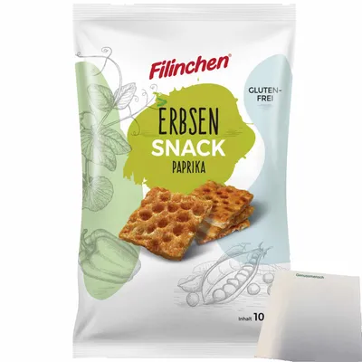 Produktbild von Filinchen Erbsen-Snack Cracker Paprika (100g Packung) + usy Block