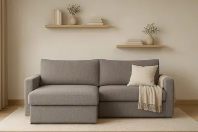 Produktbild von Kaiser Möbel Ecksofa mit Schlaffunktion und Bettzeugablage LUBEKA, Stoff Faro Hellbraun Links