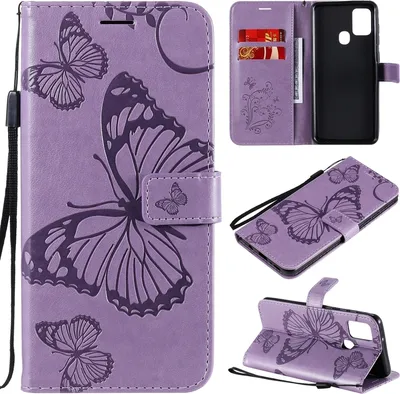 Produktbild von Mobigear Butterfly  Samsung Galaxy A21s Hülle Klapphülle Geldbörse - Lila