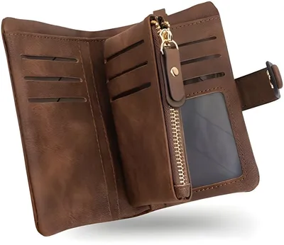 Produktbild von PolkaHome® Damen Geldbörse aus Leder mit RFID-Schutz, kompakt, 12 Kartenfächer, 4 Geheimfächer, braun