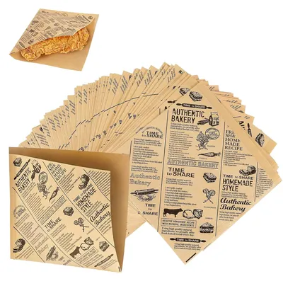 100er Pack Burgerpapier, fettdicht, 15 x 15 cm, Zeitungsdruck