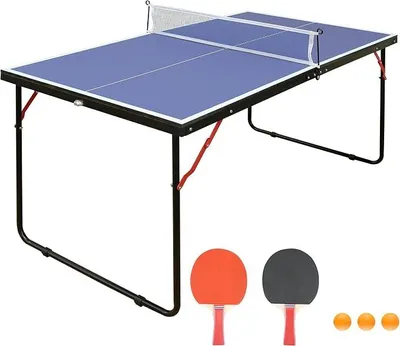 Produktbild von Tischtennisplatte mit Netz und Schläger-Set, klappbar, Indoor Outdoor, Blau, mit 2 Schlägern und Bällen
