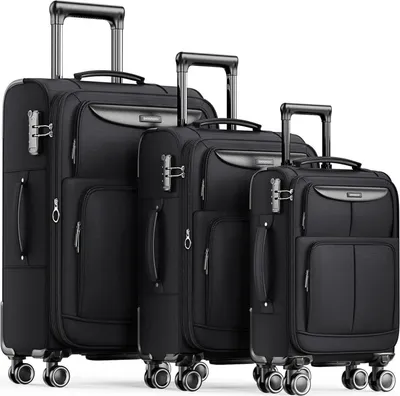 Produktbild von SHOWKOO Kofferset 3-teilig Stoffkoffer TSA-Schloss & 4 Rollen Schwarz