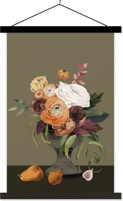 Produktbild von MuchoWow® Textilposter Aquarell - Blumen - Stilleben 60x90 cm mit schwarzem Rahmen - Poster Wohnzimmer