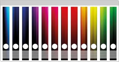 Produktbild von Wallario Ordnerrücken Sticker, selbstklebend für schmale Ordner, 12 Stück, Motiv Bunte Regenbogenstreifen auf Schwarz
