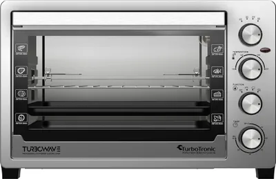 Zdjęcie produktu dla TurboTronic Mini Piekarnik - EVS45 - 45 litrów z konwekcją i rożnem, stal nierdzewna, w tym 2 blachy do pieczenia, 2000 W Mini Piekarnik stołowy, kempingowy Piekarnik do pizzy