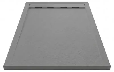 Produktbild von Mineralguss-Duschwanne extra flach RIBERA Schieferoptik ANTHRAZIT 80x100cm Auslaufschutz in Farbe