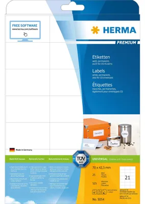 Obrázok produktu pre HERMA 5054, Biela, Samolepiaci štítok, A4, Papája, Laserový, Permanentný