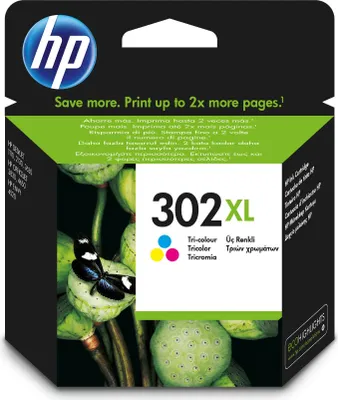 Zdjęcie produktu dla HP Oryginalny wkład atramentowy 302XL, trójkolorowy XL, Wysoki, Cyjan, Purpurowy, Żółty, Atrament barwnikowy, 1 szt., 300 stron(y)