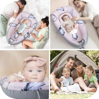 Produktbild von PolkaHome® Babynest mit Handgriffen für Babys, 85x50x48 cm, 100% Baumwolle, verstellbar, tragbar