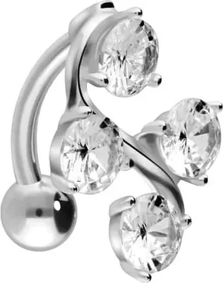 Produktbild von Bauchnabelpiercing Titan Bananabell mit 925er Silber-Design 4 KRISTALLE