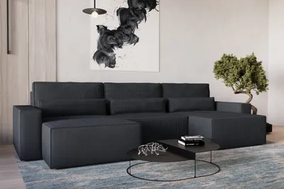 Produktbild von MOEBLO Wohnlandschaft DENVER U MINI , aus Cord, Couch Cord für Wohnzimmer Schlafsofa Sofagarnitur Sofa Eckcouch U-Form Cordstoff, Eckcouch Wohnlandschaft Sofa mit Ottomane Eckgarnitur Polsterecke mit Schlaffunktion und Bettkasten - Schwarz - Poso 135