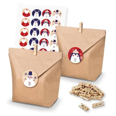 Produktbild von itenga SET Adventskalender 24x Tüten + Klammern + Zahlensticker (Z43)