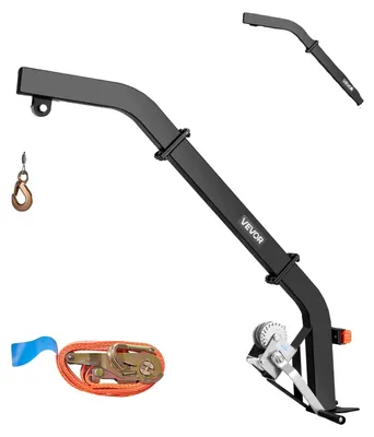 Immagine prodotto di VEVOR Paranco per selvaggina per montaggio su albero, portata 160 kg, paranco per selvaggina con cinghia a cricchetto, appendino per cervi per scuoiare, pulire e appendere la selvaggina, 1200 x 310 x 130 mm, nero