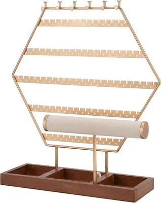 Produktbild von Famanu Schmuckhalter - Organizer für Ringe und Ketten - T-förmiger Armbandständer mit Holzsockel